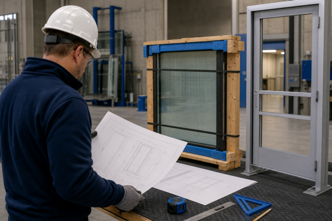Can Fire-Rated Glass Be Custom Cut? Dimensions, Ordering, And Project Considerations: glazing professional verifying dimensions for custom-cut fire-rated glass