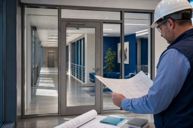 Fire-Protective Vs. Fire-Resistive Glass: Key Differences For Commercial Projects: commercial rated opening illustrating fire-protective vs. fire-resistive glas