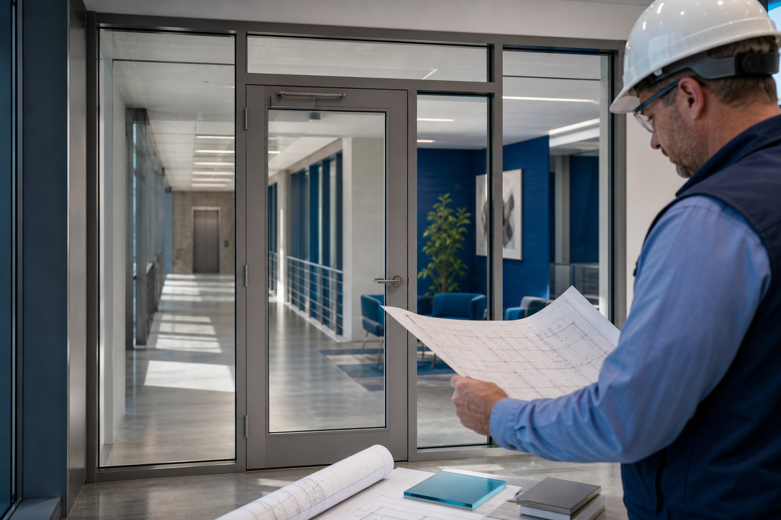 Fire-Protective Vs. Fire-Resistive Glass: Key Differences For Commercial Projects: commercial rated opening illustrating fire-protective vs. fire-resistive glas
