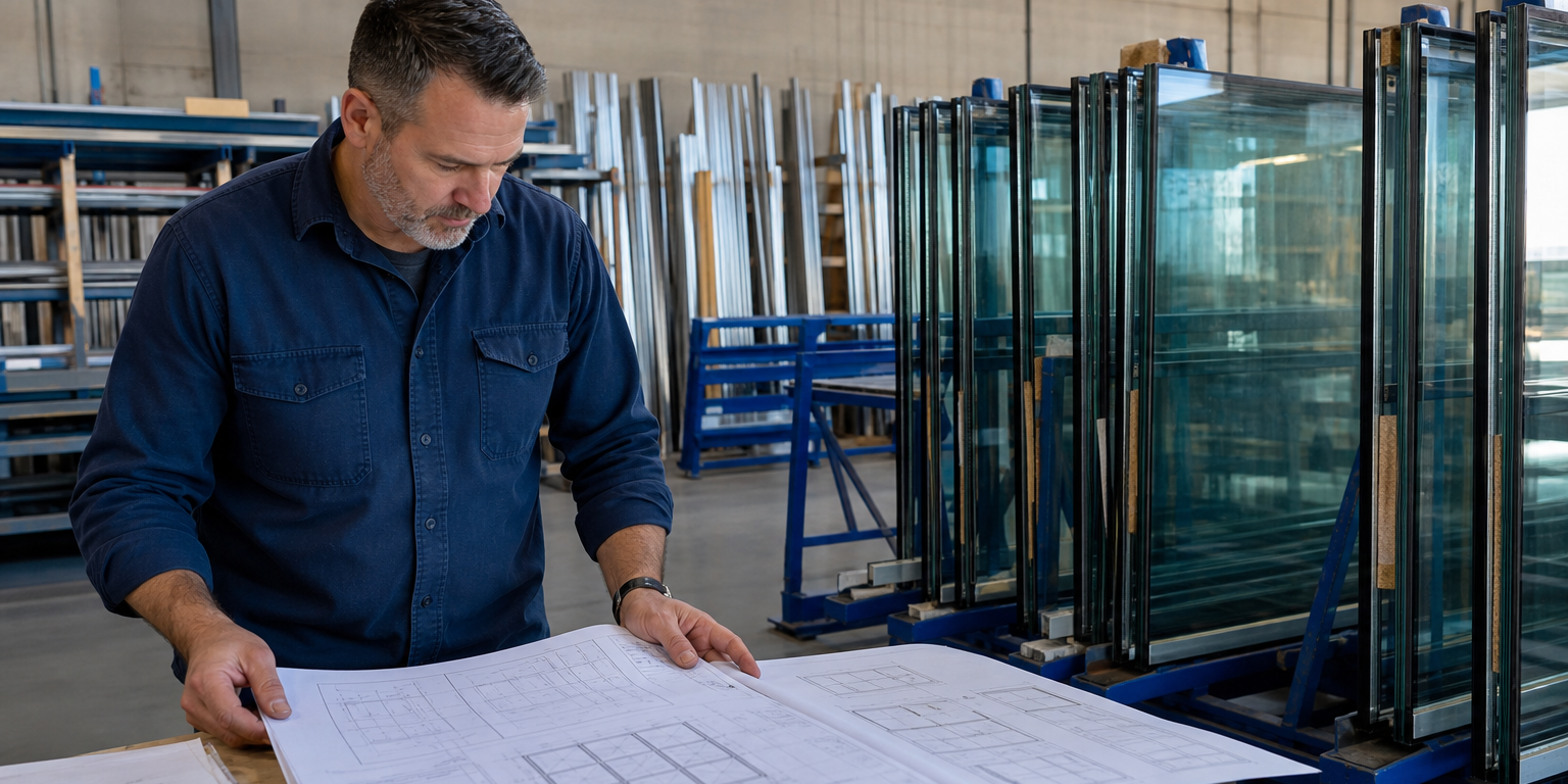 fire-rated-glass-in-dallas-fort-worth-texas-2 Commercial glazier reviewing Fire-Rated Glass in Dallas, Fort Worth, Texas with door-frame drawings.