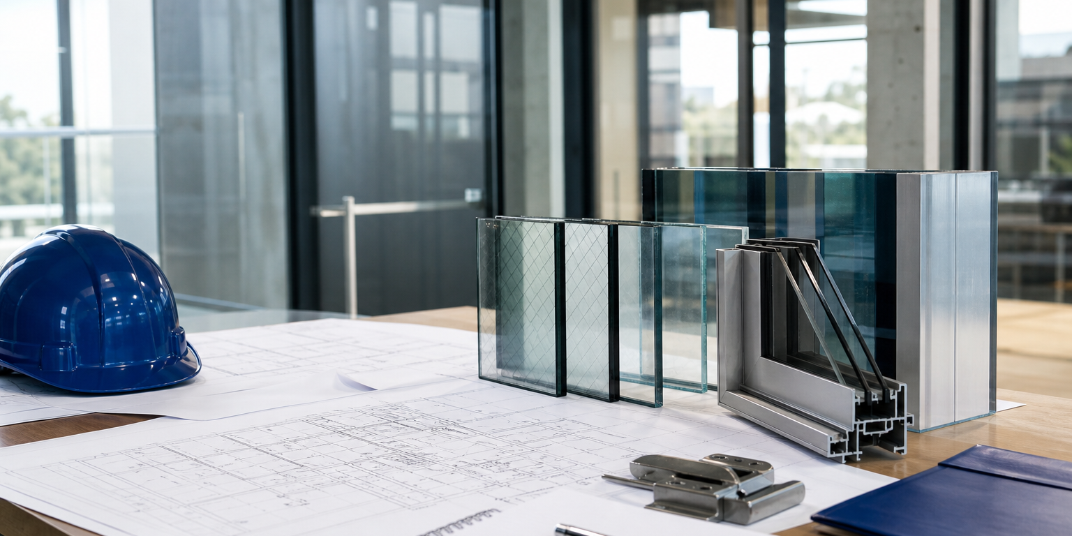 how-to-determine-the-fire-rating-required-for-a-commercial-glazing-project Glazing professionals reviewing how to determine the fire rating required for a commercial glazing project.
