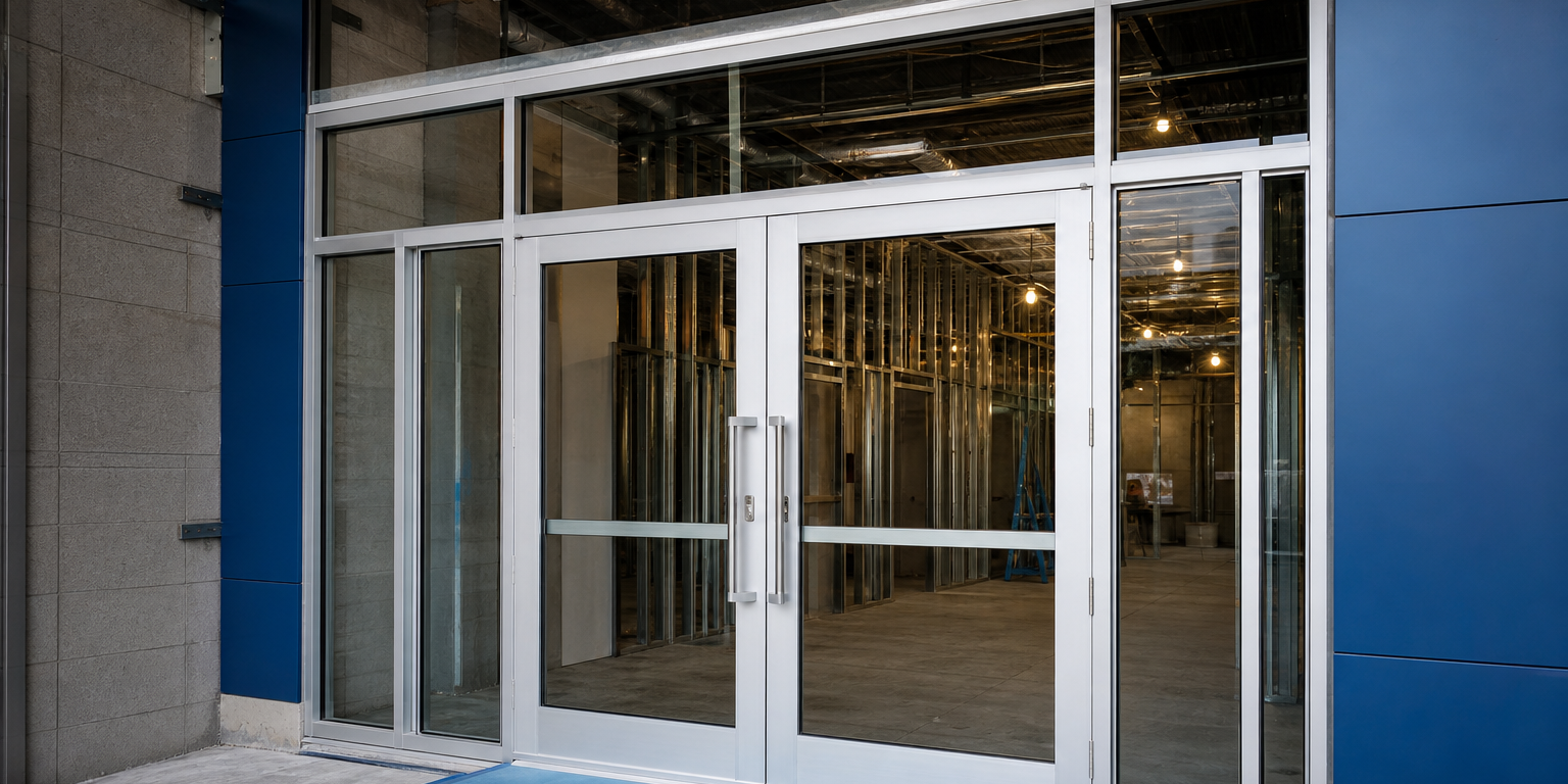 commercial-aluminum-doors-and-frames-how-to-choose-components-for-an-entrance-system Commercial Aluminum Doors And Frames: How To Choose Components For An Entrance System: commercial aluminum doors and frames installed as a coordinated glass sto